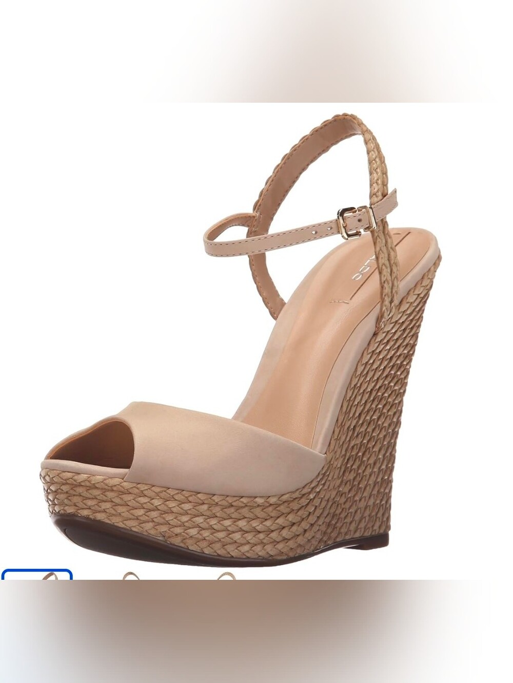 Aldo Leather Beige Braided Wedge Sandals with Ankle Strap